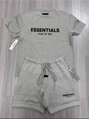 🔥Authentic Fear Of God ESSENTIALS Unisex Set Gray size S